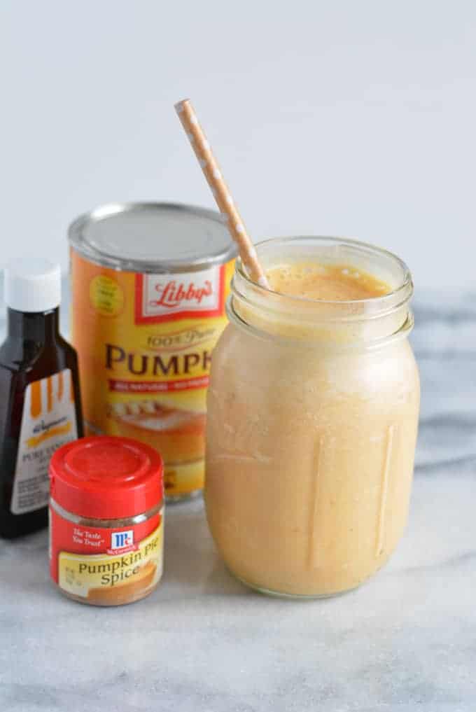 Pumpkin Pie Protein Shake with ingredients.