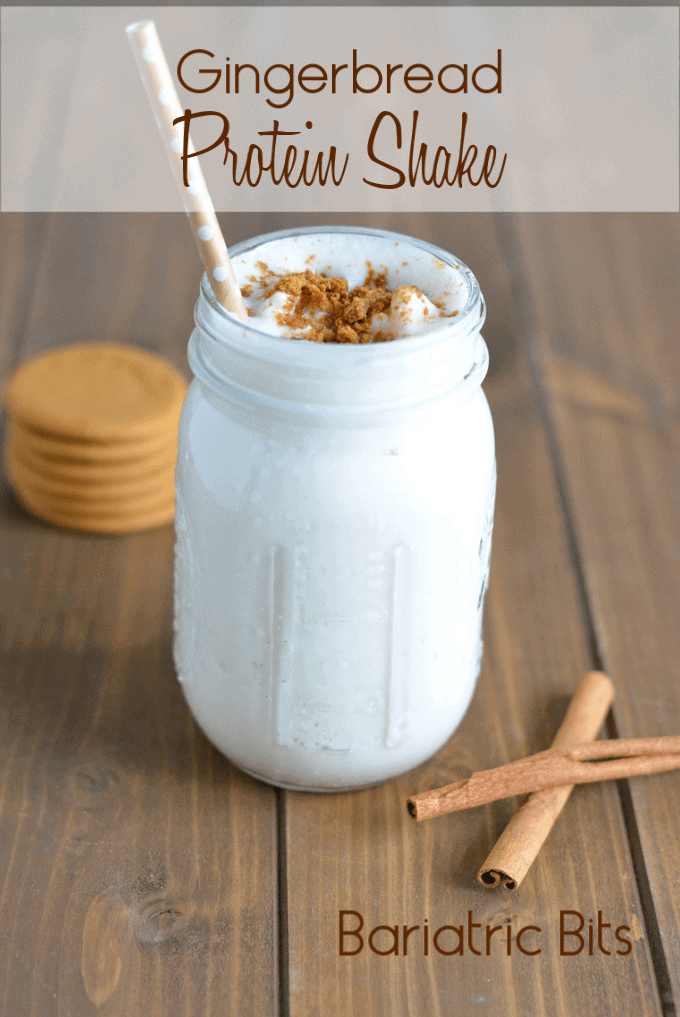 Gingerbread Protein Shake with cookies and cinnamon sticks.